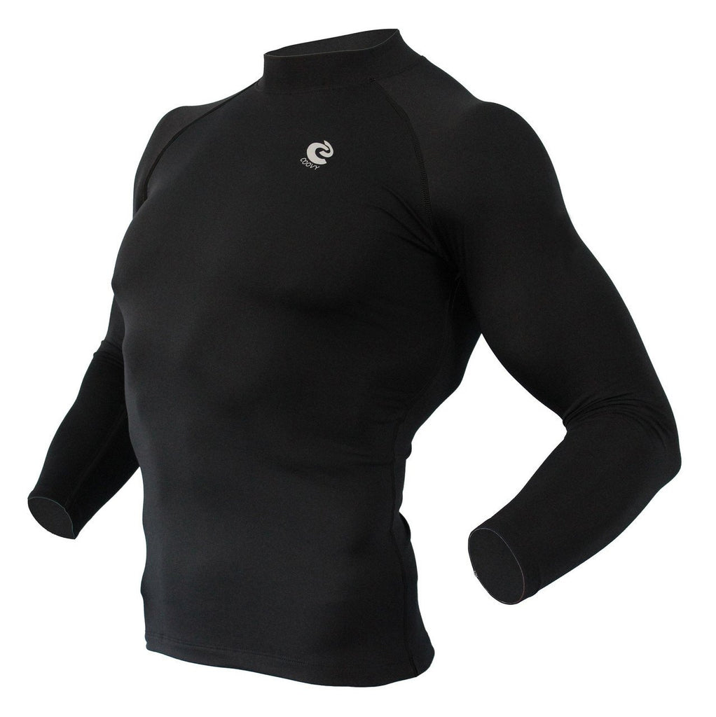 COOVY Men's Thermal Compression Base Layer Long Sleeve Mock Neck Top (solid black) style 218
